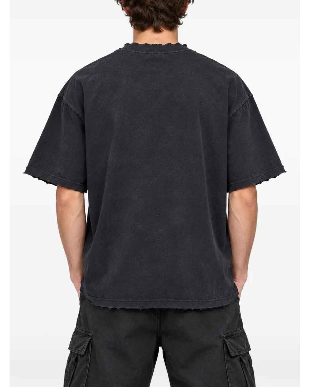 WARMAN Black Distressed Logo-Print T-Shirt for men