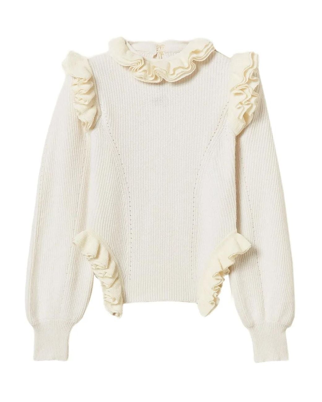 Twinset White Ruffled-Trim Jumper