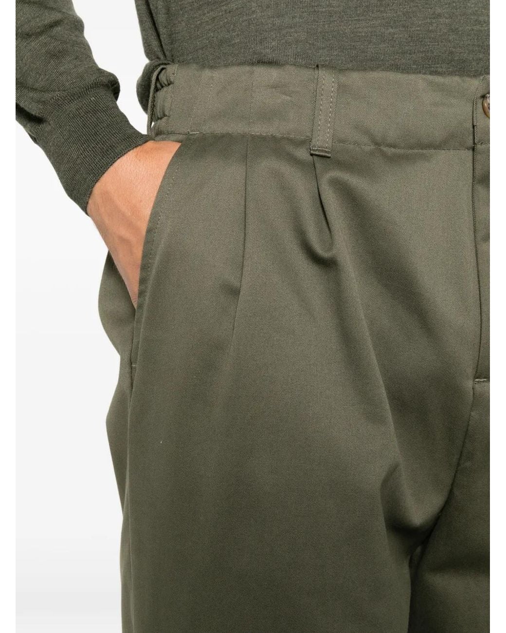 Myths Green Pleated Elasticated-Waist Trousers for men