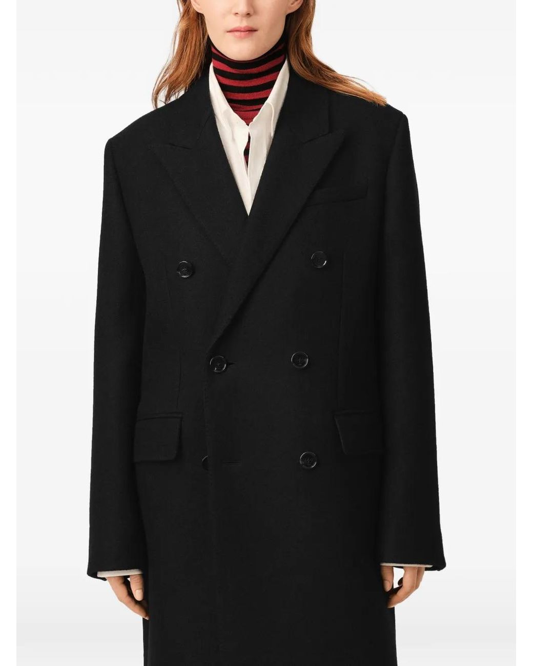 AMI Black Double Breasted Wool Coat