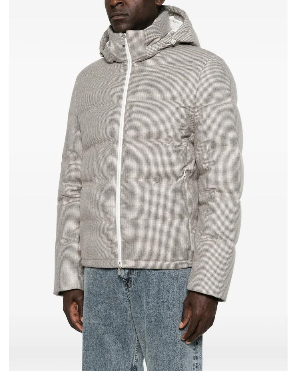 Brunello Cucinelli Gray Houndstooth-Pattern Quilted Jacket for men