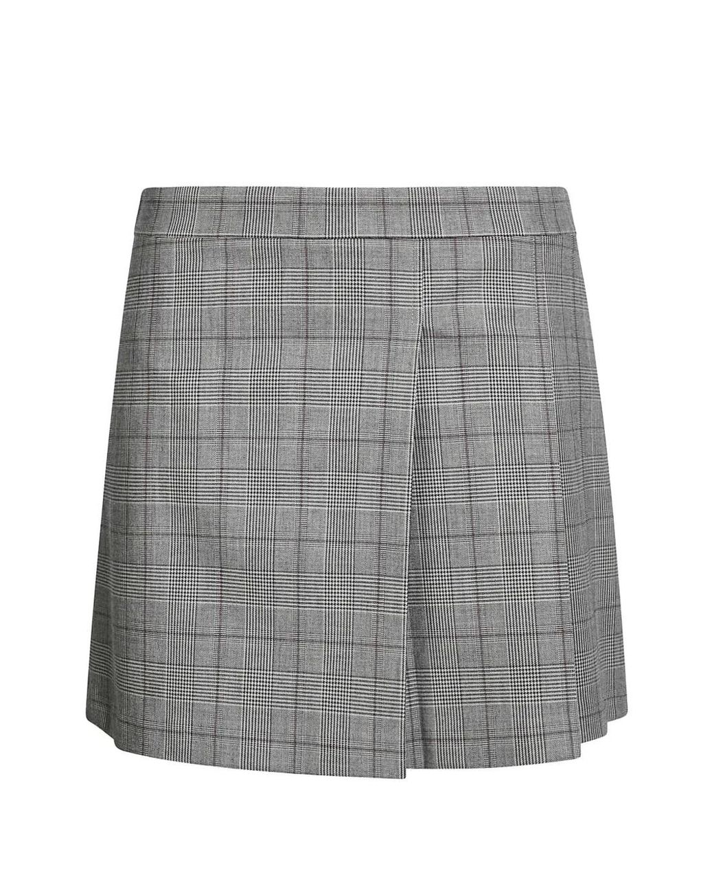 Pinko Gray Check-Pattern Pleated Skirt