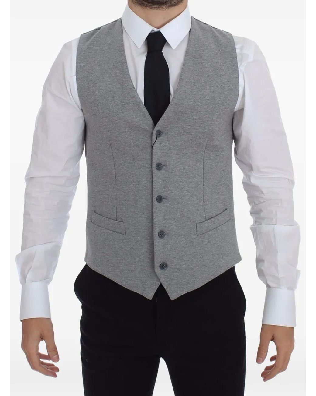 Dolce & Gabbana Gray Pinstripe-Back V-Neck Waistcoat for men