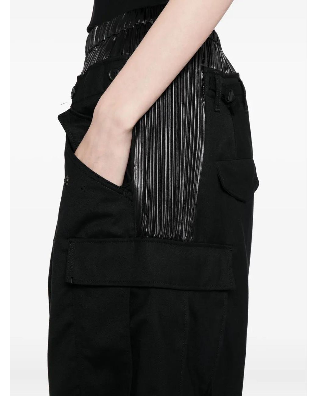 Junya Watanabe Black Pleated-Panel Cargo-Pocket Trousers
