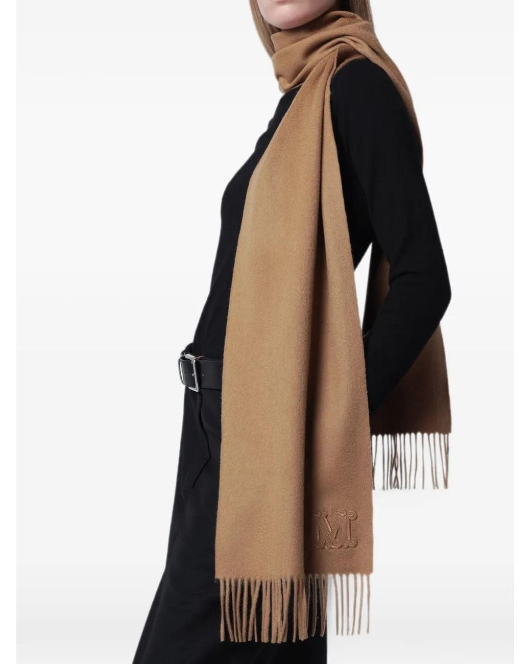 Max Mara Natural Cashmere Fringed Scarf