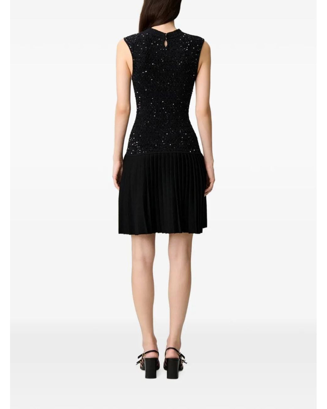 Claudie Pierlot Black Sequin-Embellished Pleated Knitted Dress