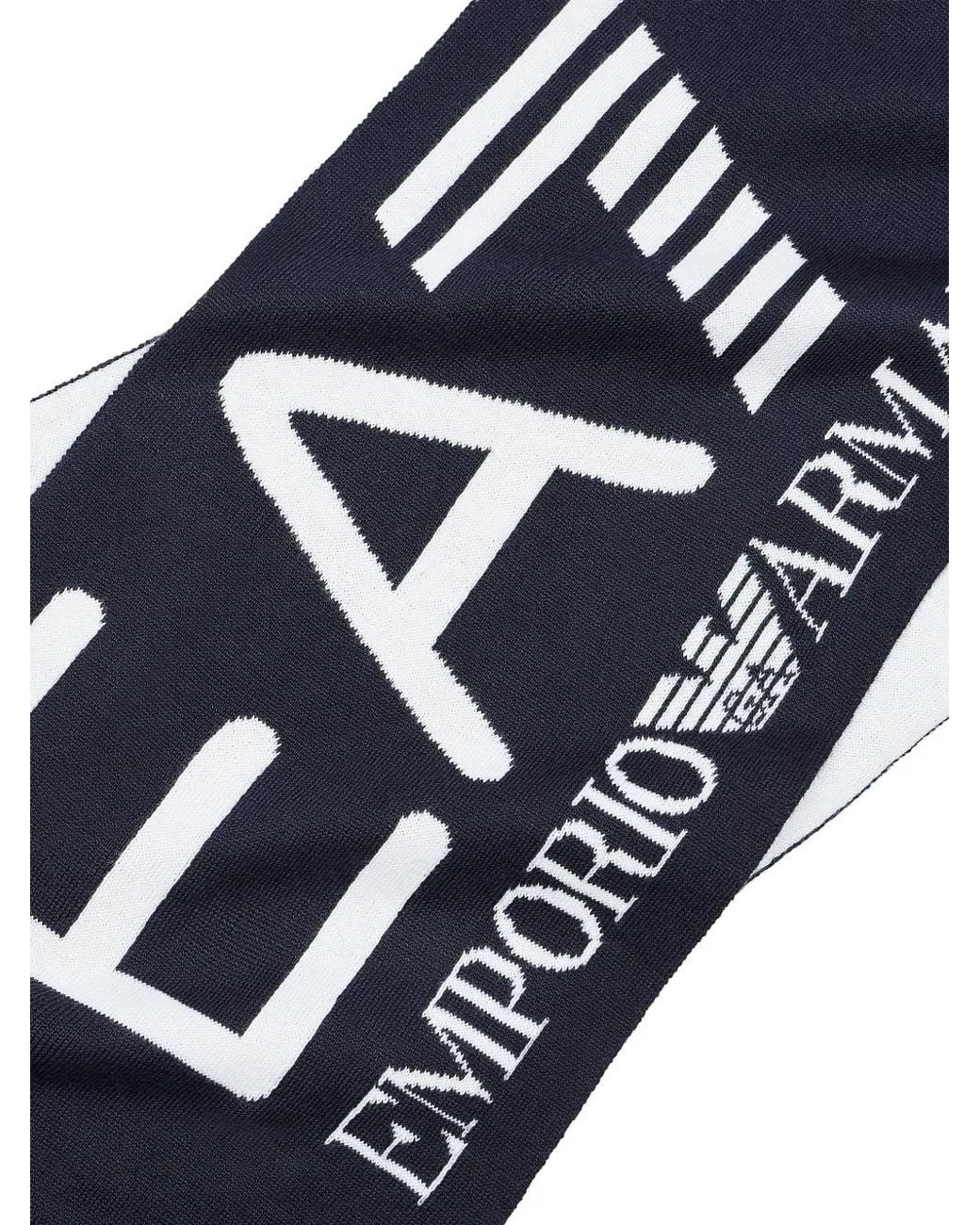 EA7 Blue Logo-Intarsia Scarf for men