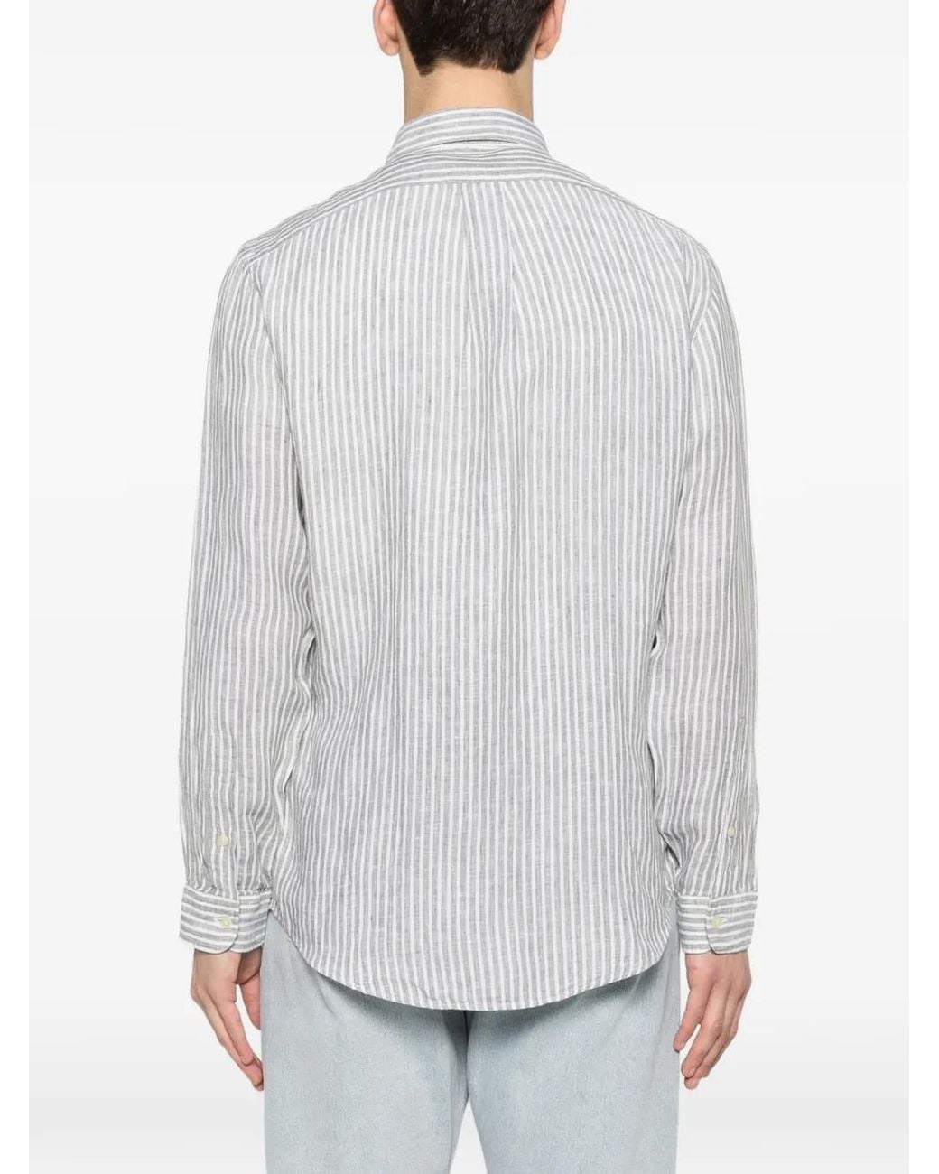 Polo Ralph Lauren White Custom Fit Striped Linen Shirt For for men