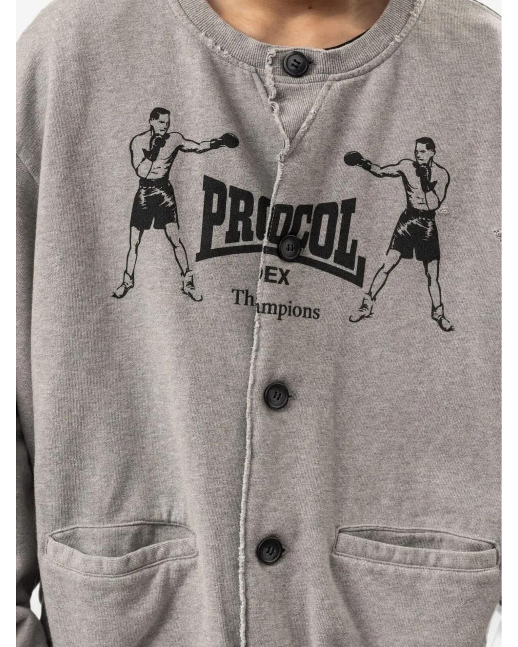 Protocol Index Gray Graphic-Print Button-Up Sweatshirt for men