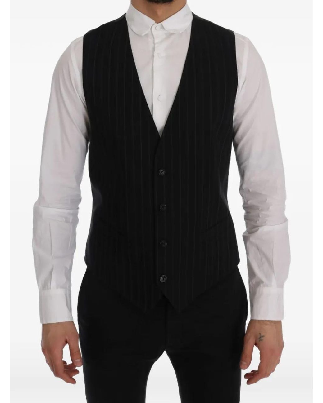 Dolce & Gabbana Black Pinstripe-Pattern Waistcoat for men