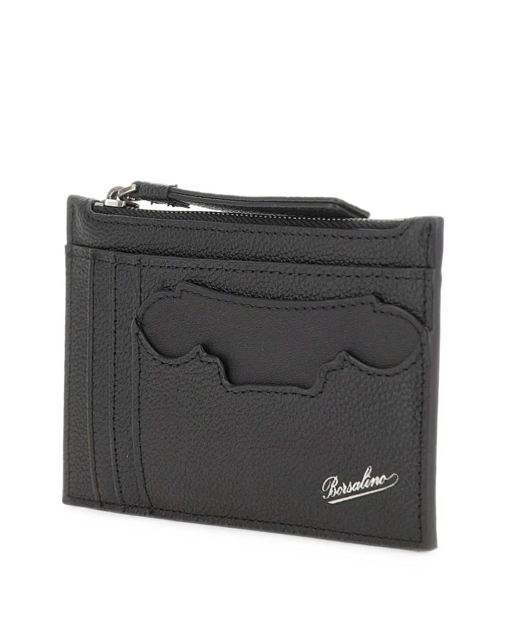 Borsalino Black Logo-Embossed Card Holder