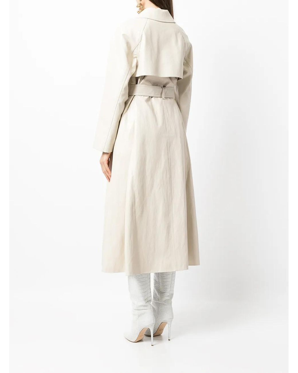 Goen.J Natural Faux-Leather Belted Trench Coat