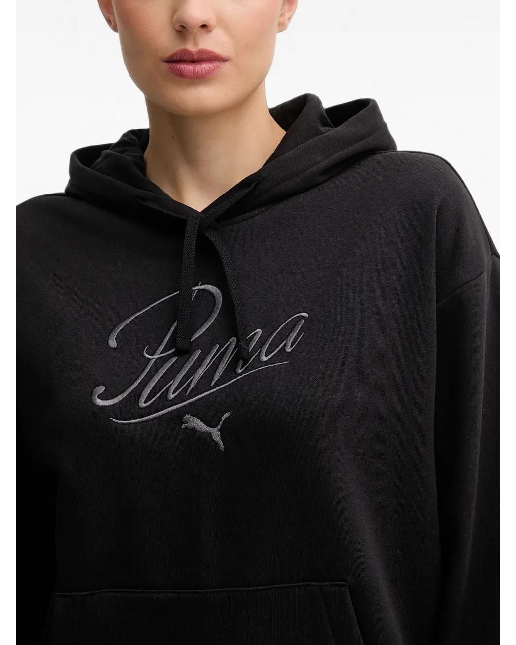 PUMA Black Logo-Embroidered Drawstring Hoodie