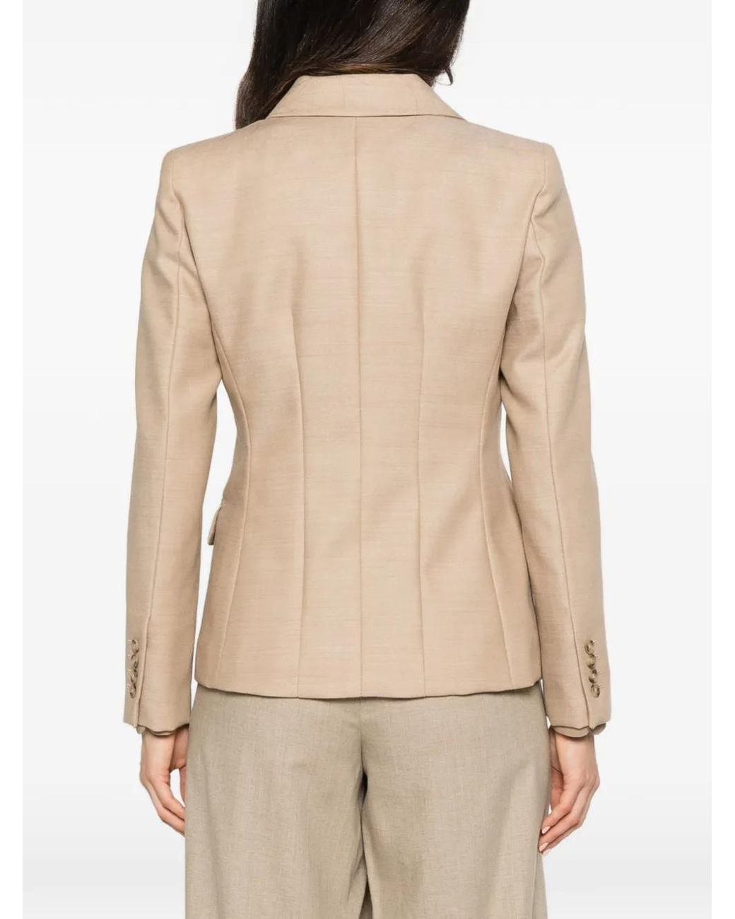 Marella Natural Double-Breasted Peak-Lapel Blazer