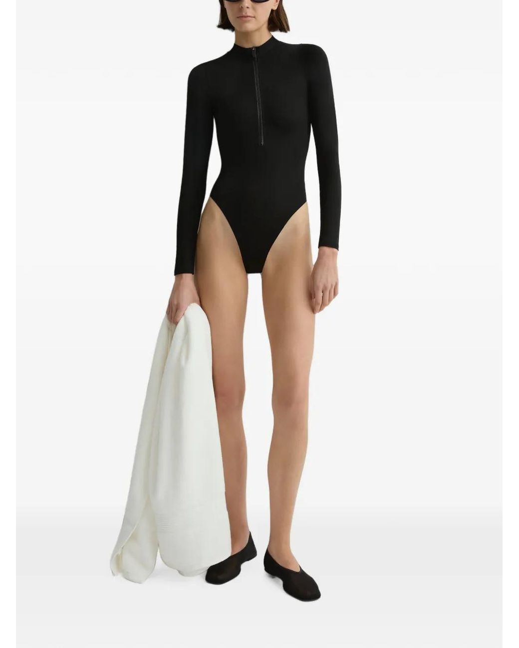 Bondi Born Black Parker Long-Sleeve Zip-Front Swimsuit