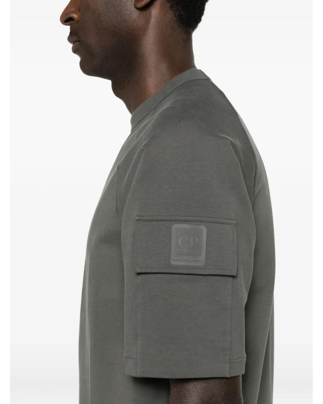 C P Company Gray Metropolis Series Stretch Fleece Short Sleeve Sweatshirt for men