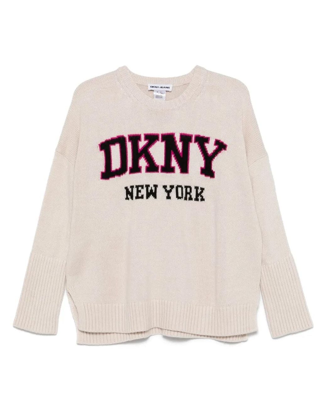 DKNY White Varsity-Logo Sweater