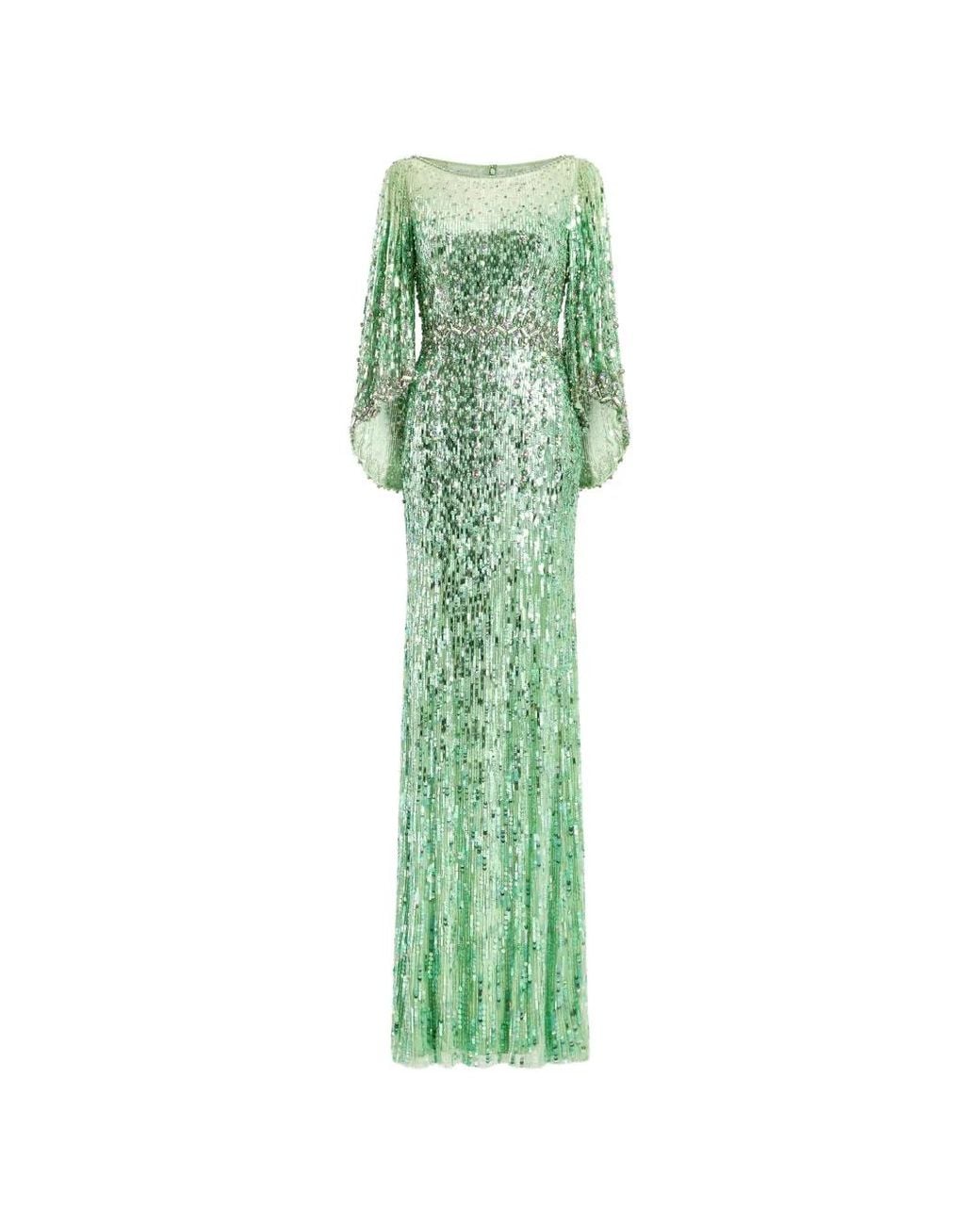 Jenny Packham Green Robe Ines À Coupe Longue