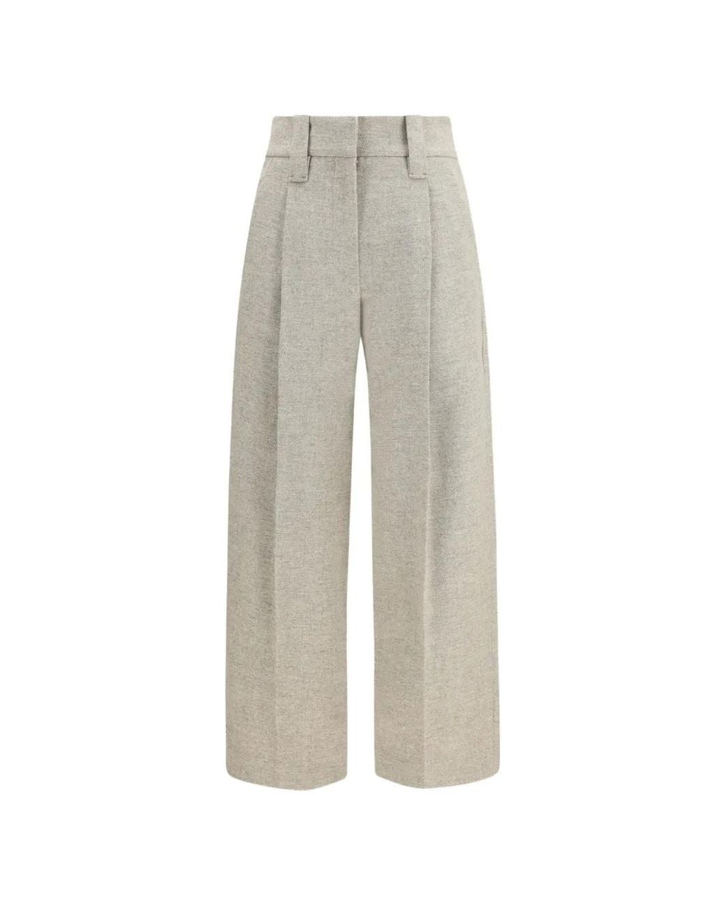 Brunello Cucinelli White Pleated Wide-Leg Trousers
