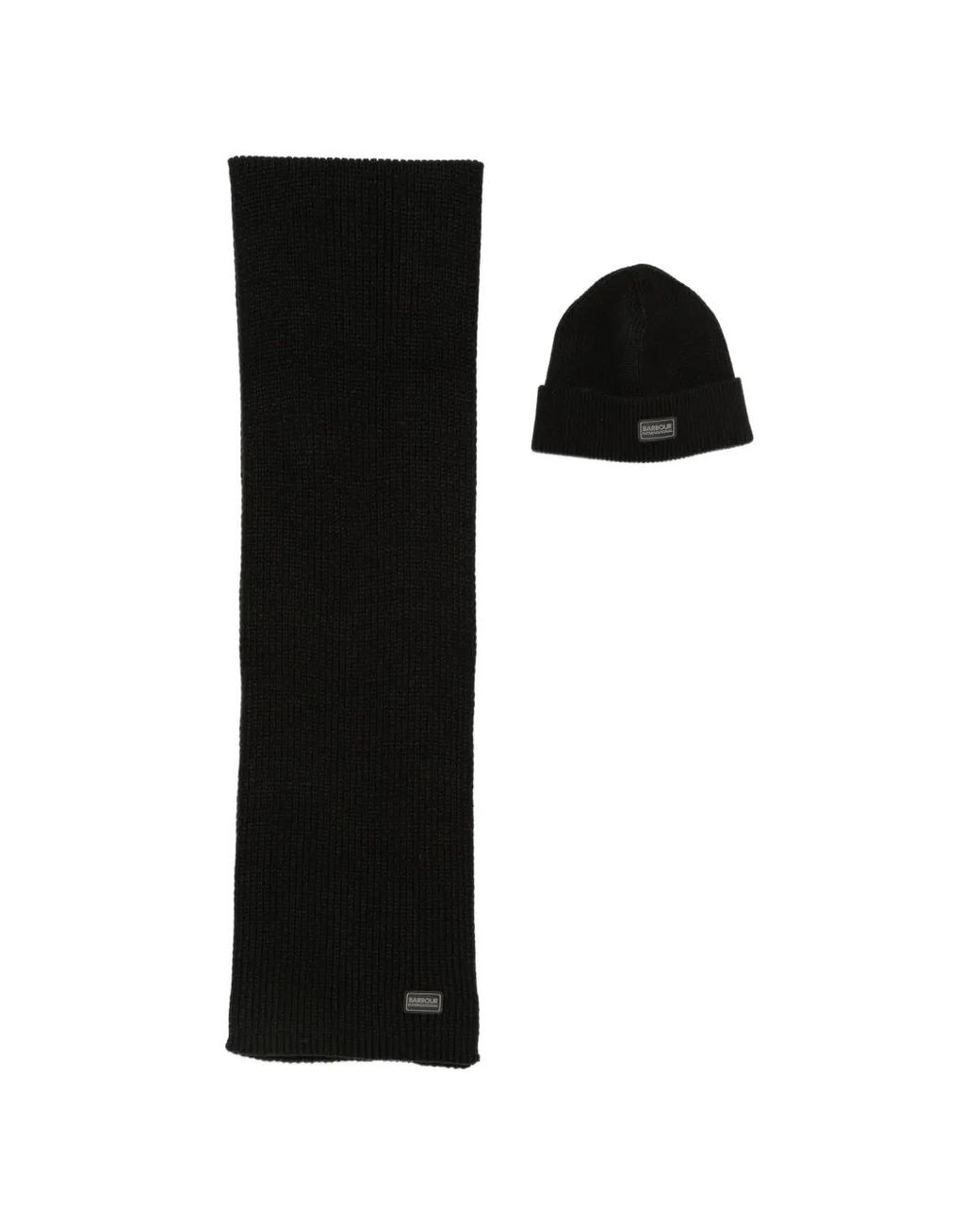 Barbour Black Sweeper Legacy Logo-Patch Scarf And Beanie Hat Set for men