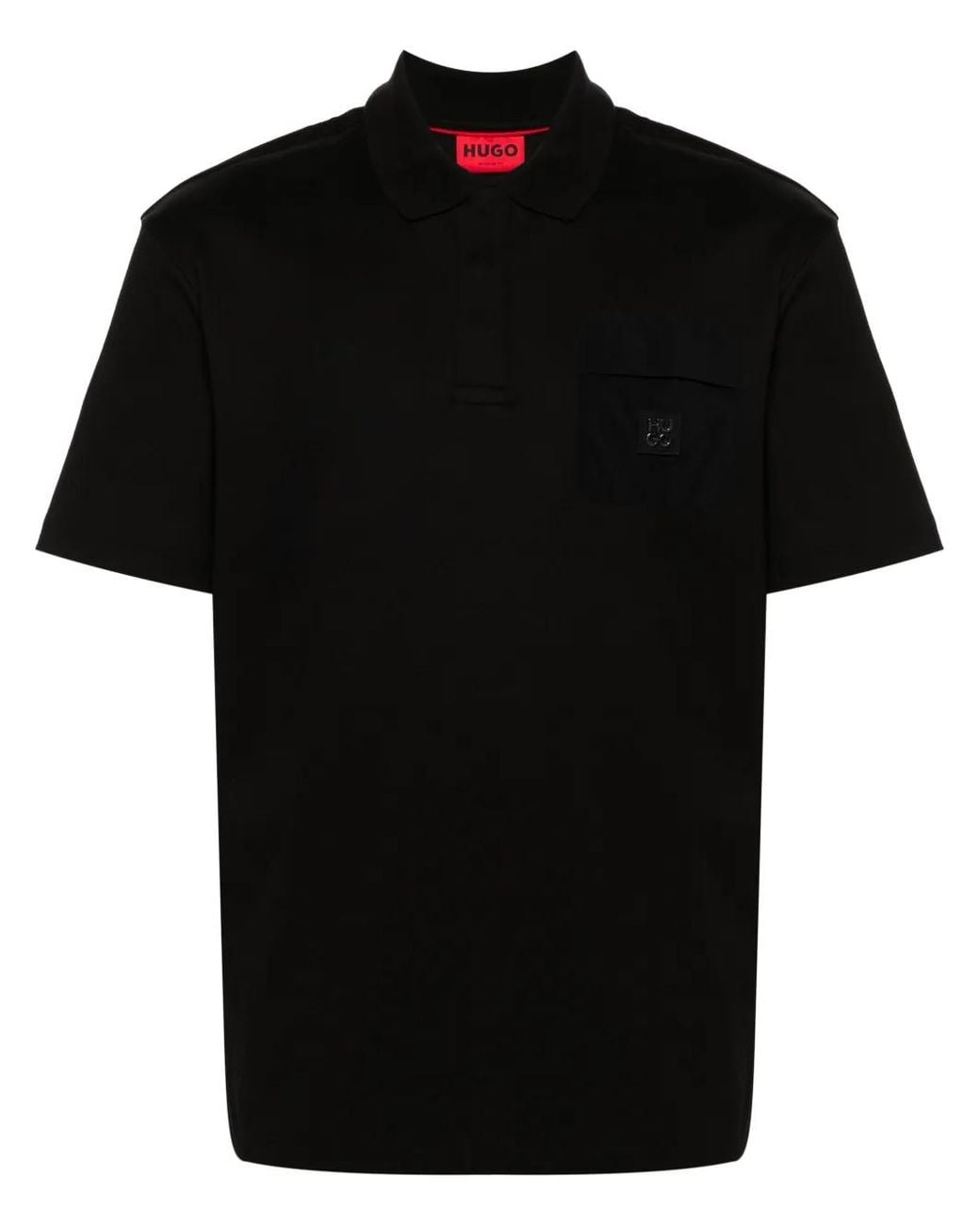 HUGO Black Appliqué-Logo Cotton Polo Shirt for men