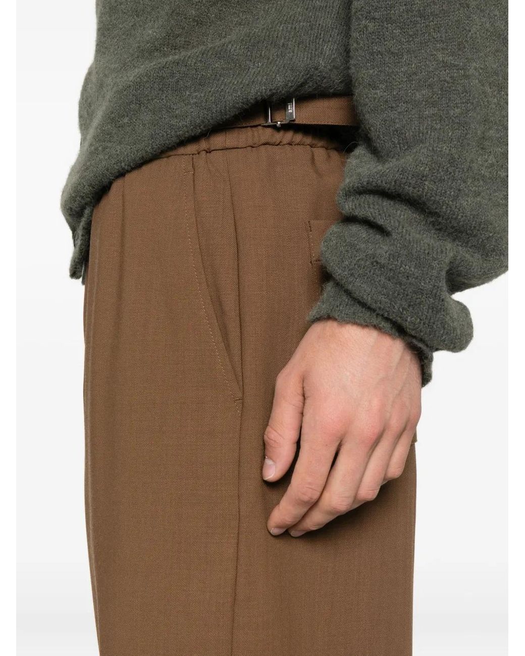 AMI Brown Elastic-Waist Trousers for men