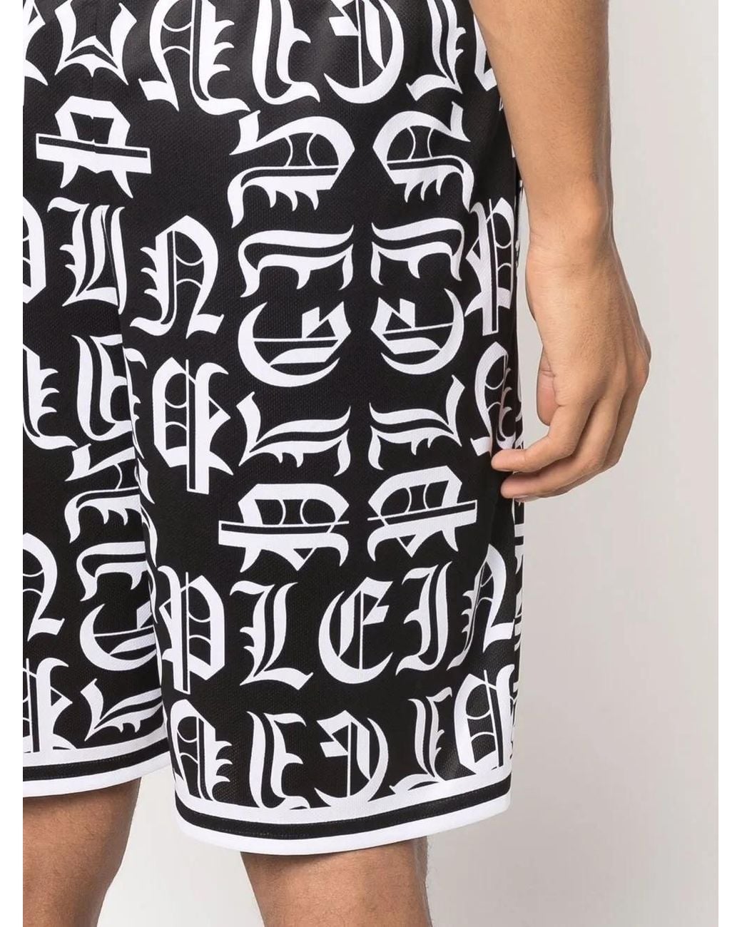 Philipp Plein Black Gothic Plein Jogging Shorts for men