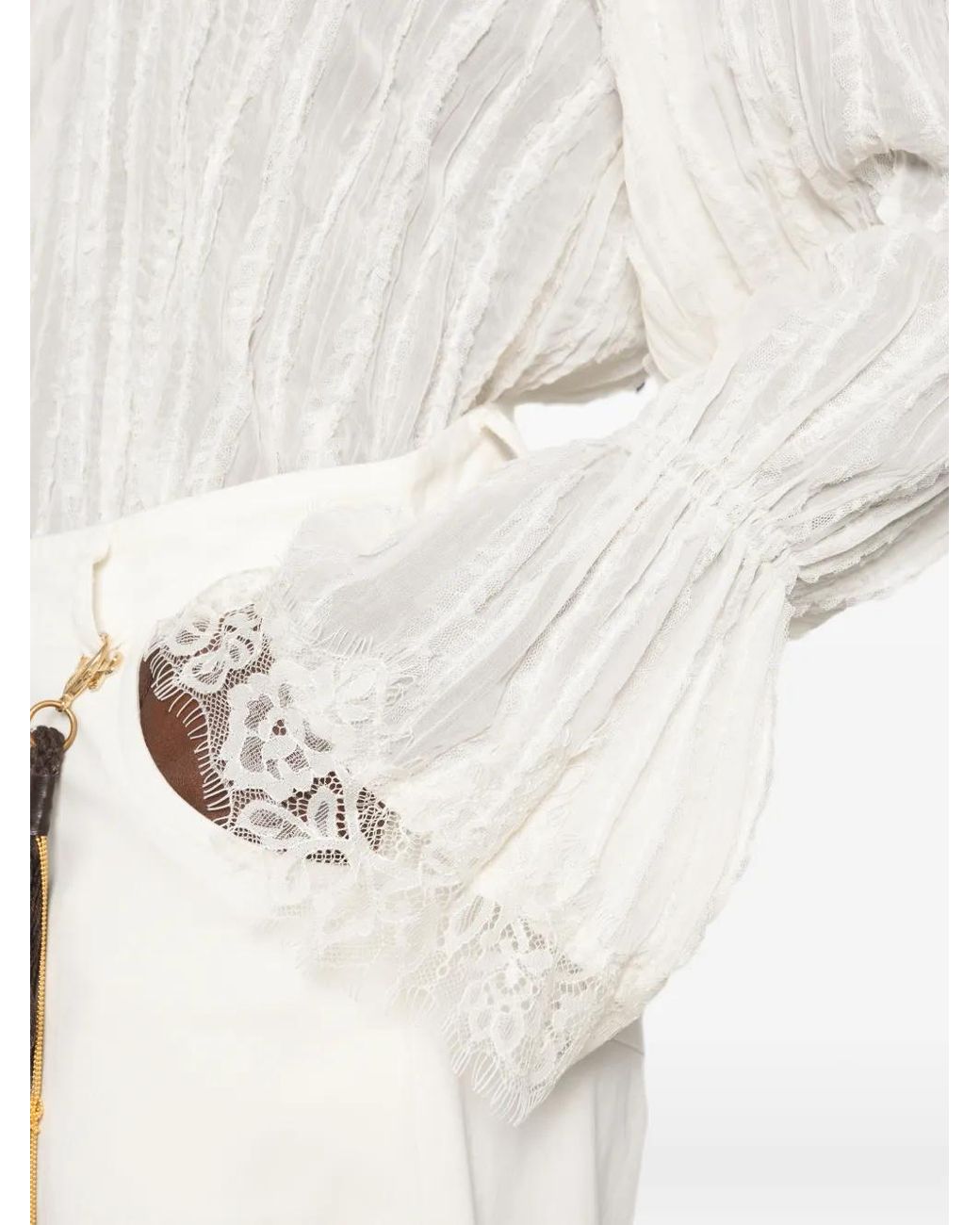 PHILIA LOFT White Lace-Trimmed Pleated Top
