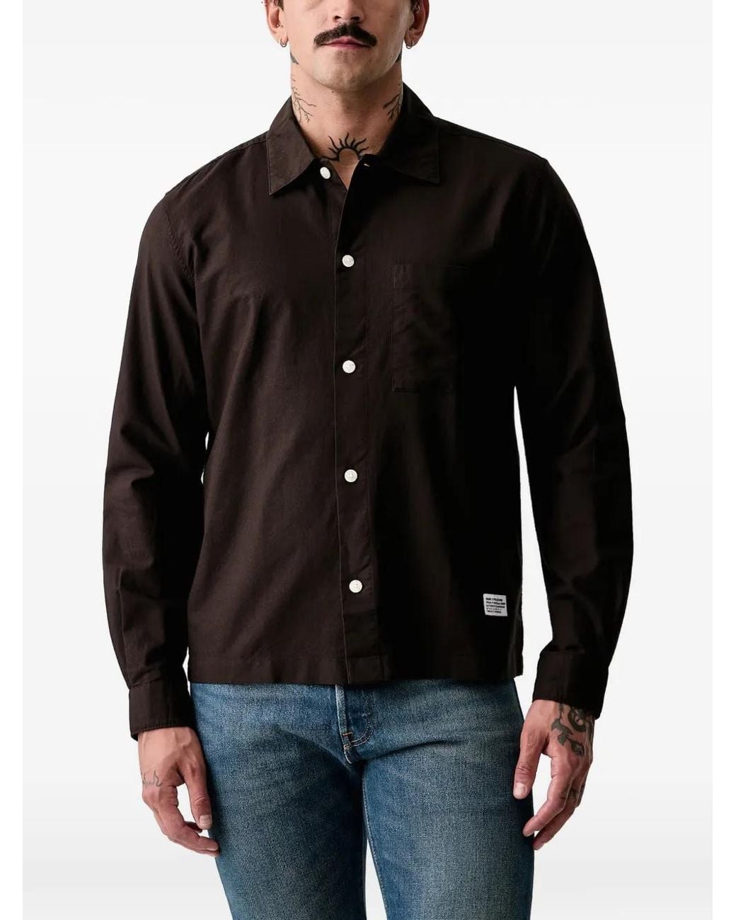 Marc O' Polo Black Logo-Patch Chest-Pocket Shirt for men