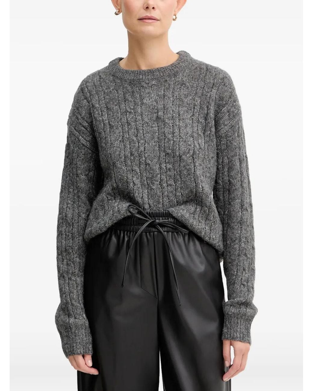 Silvian Heach Gray Cable Knit Sweater