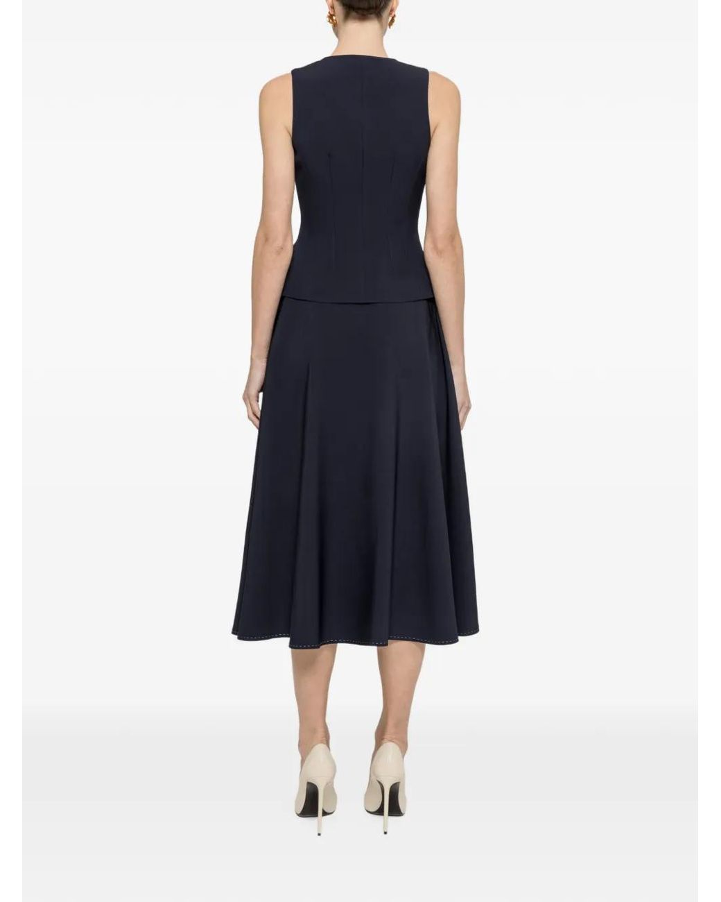 Nissa Blue Button-Detail Midi Skirt