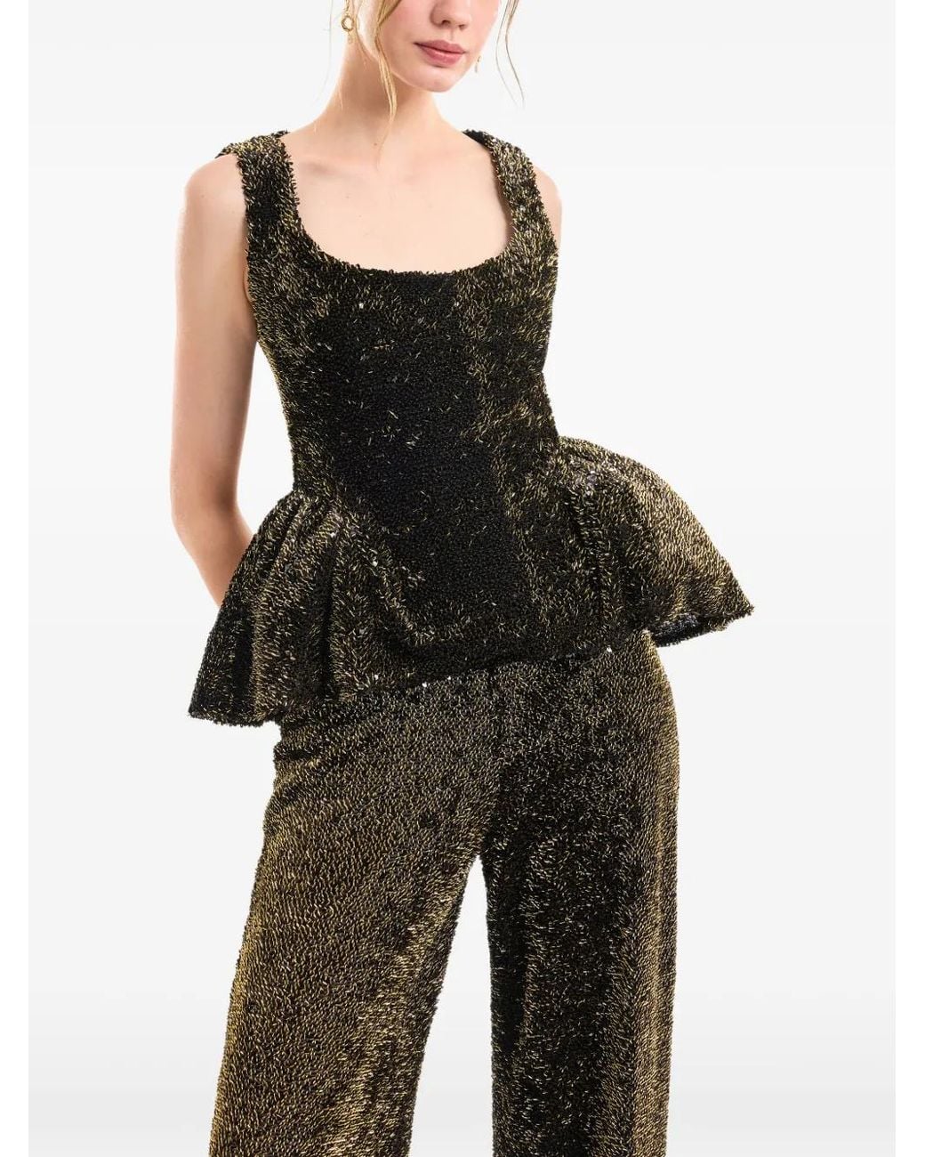 Gemy Maalouf Black Square-Neck Peplum Top