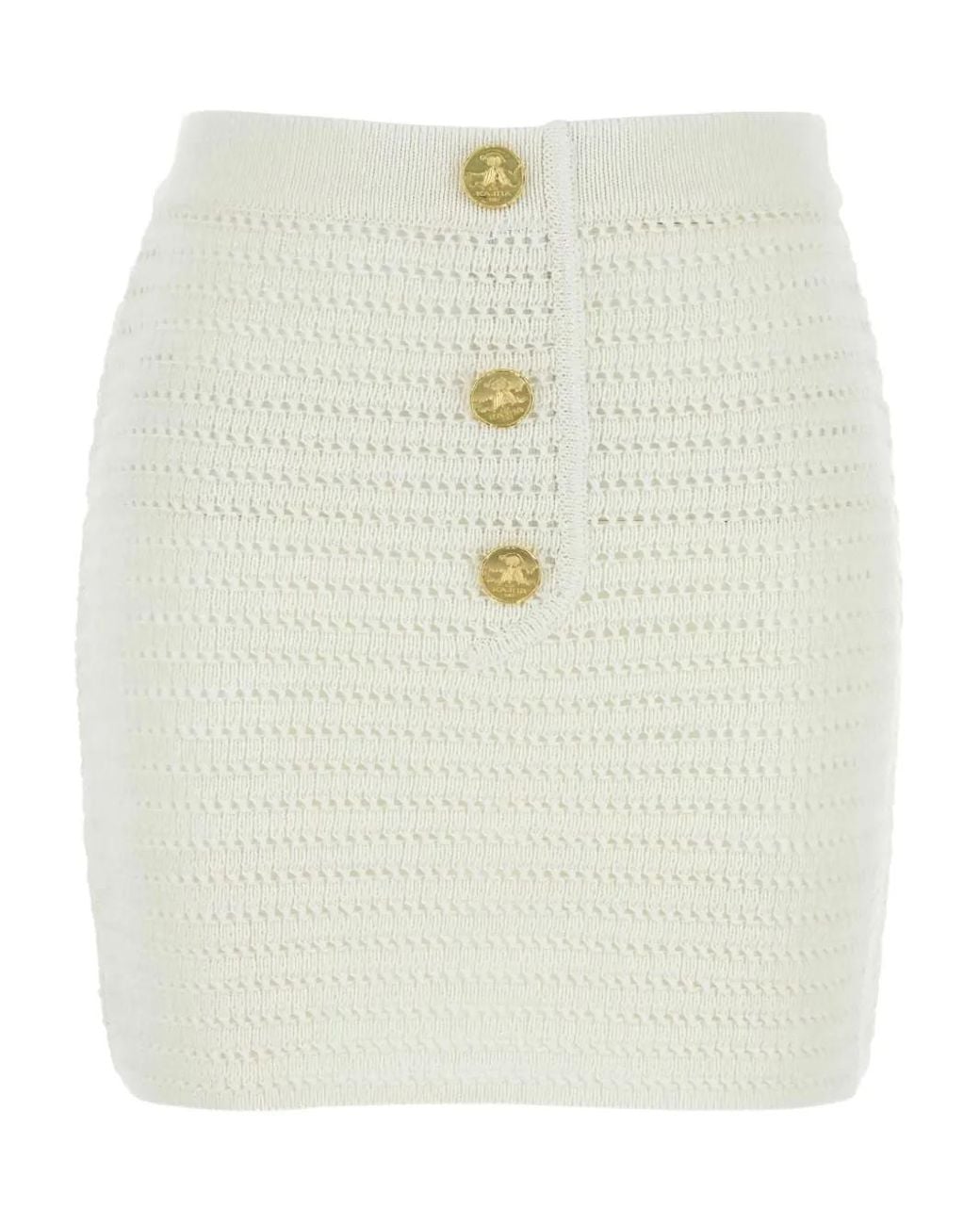 LeKasha White Crochet Button-Embellishment Mini Skirt