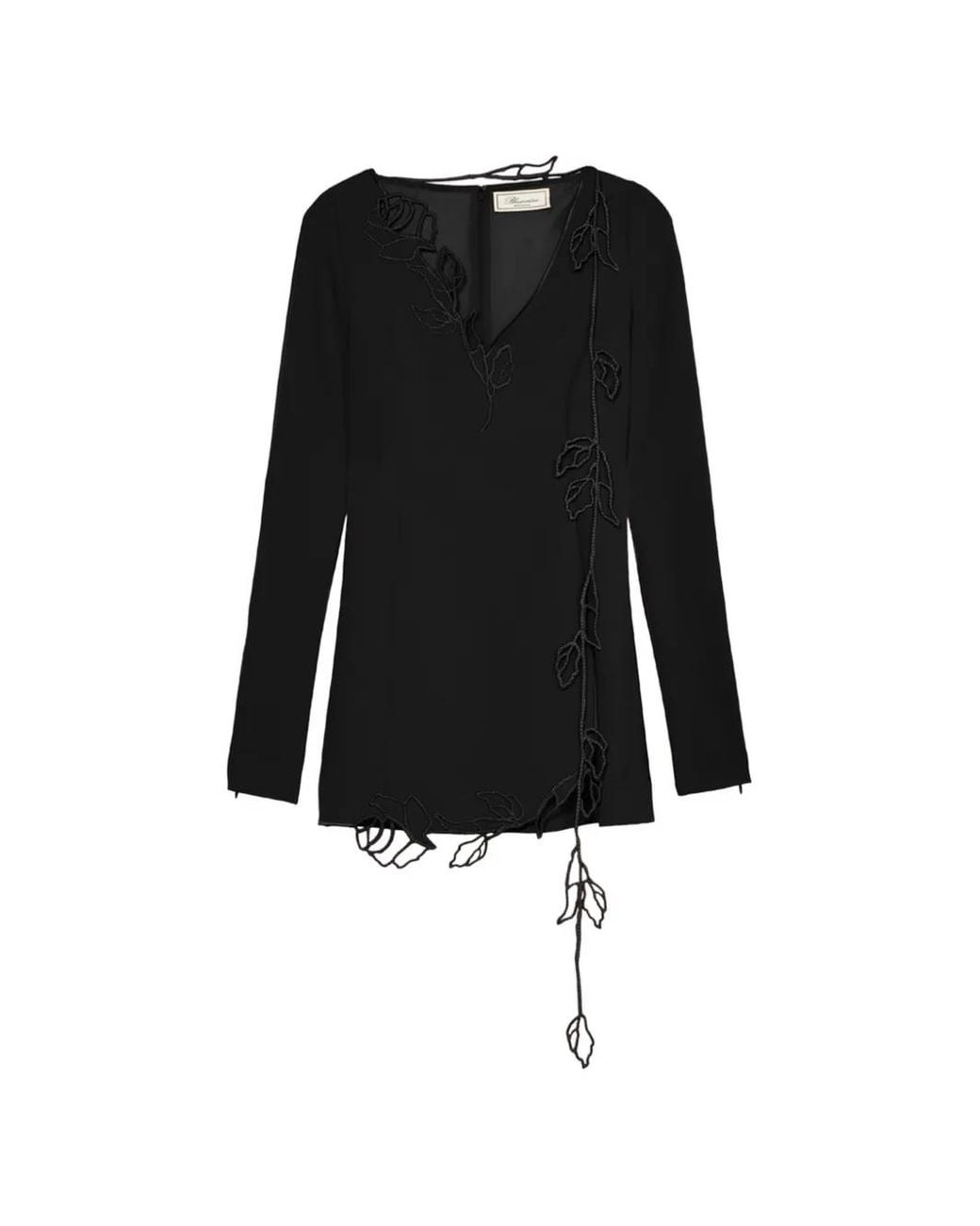 Blumarine Black Long-Sleeved Embroidered Mini Dress