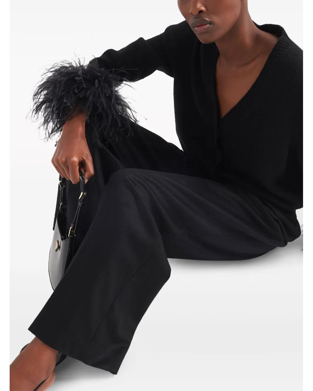 Prada Black Feather-Trim Cashmere Trousers