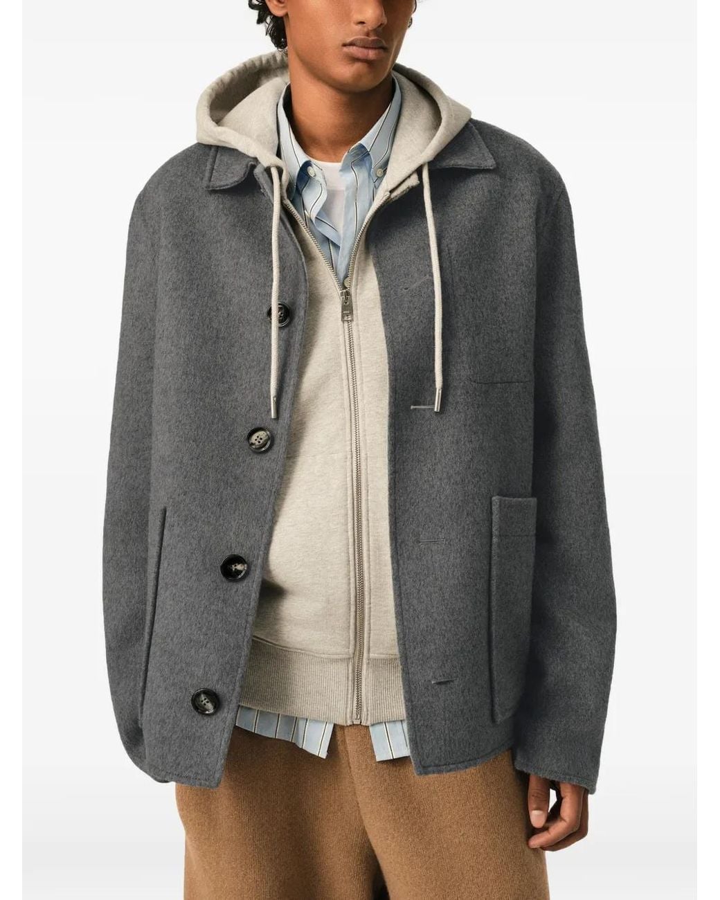 AMI Button-Down Wollen-Kasjmier Jack in het Gray voor heren