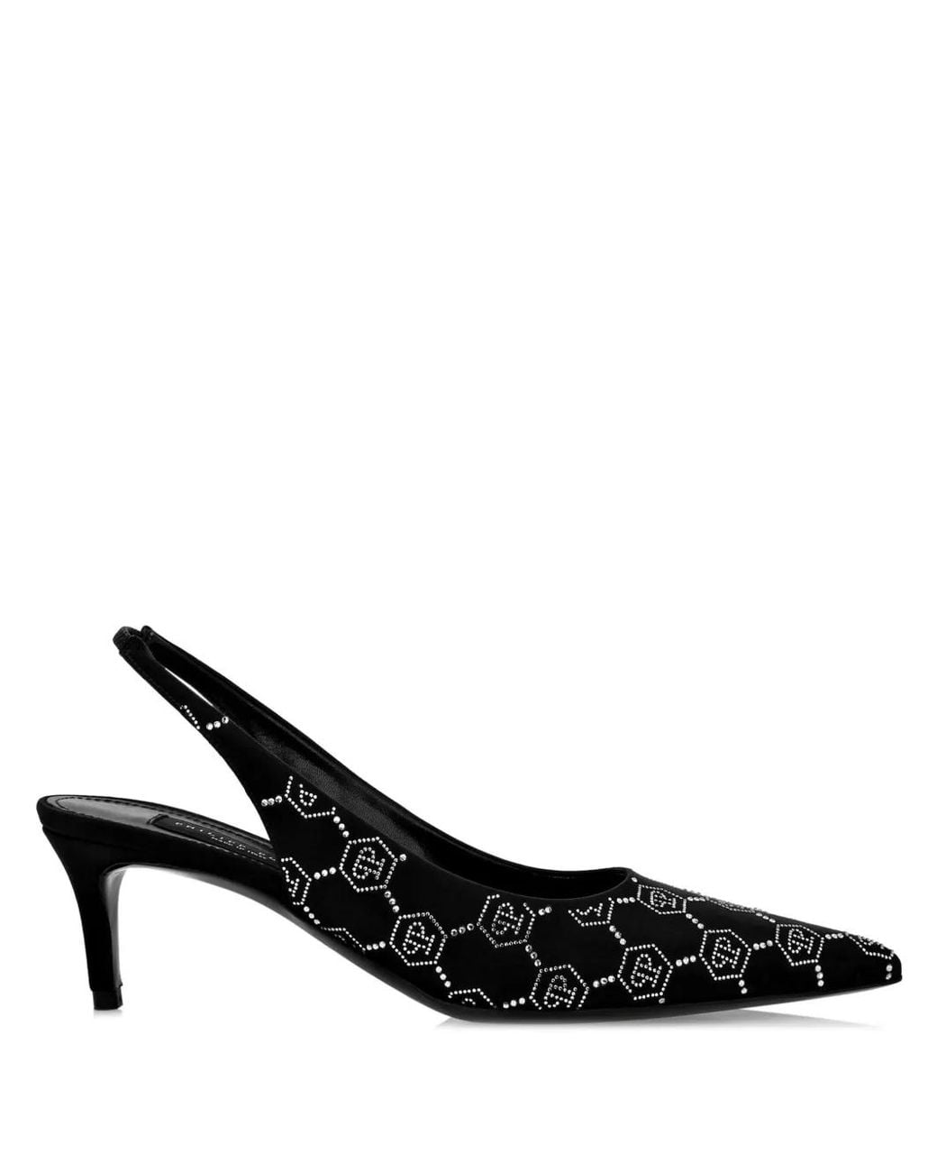 Philipp Plein Black 50Mm Monogram-Pattern Slingback Pumps
