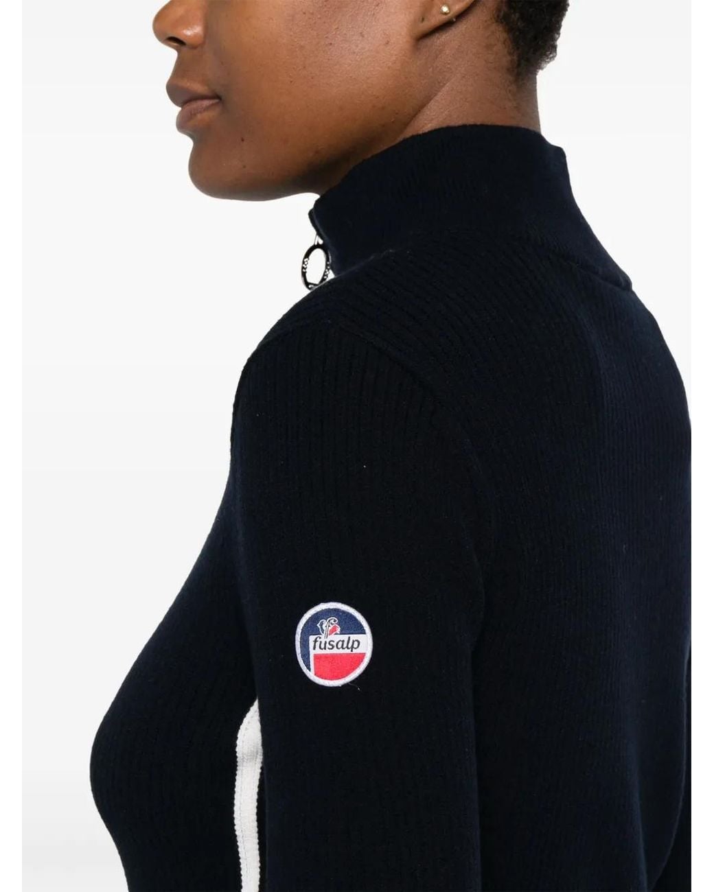 Fusalp Blue Deltanao Side-Stripe Zip-Neck Sweater