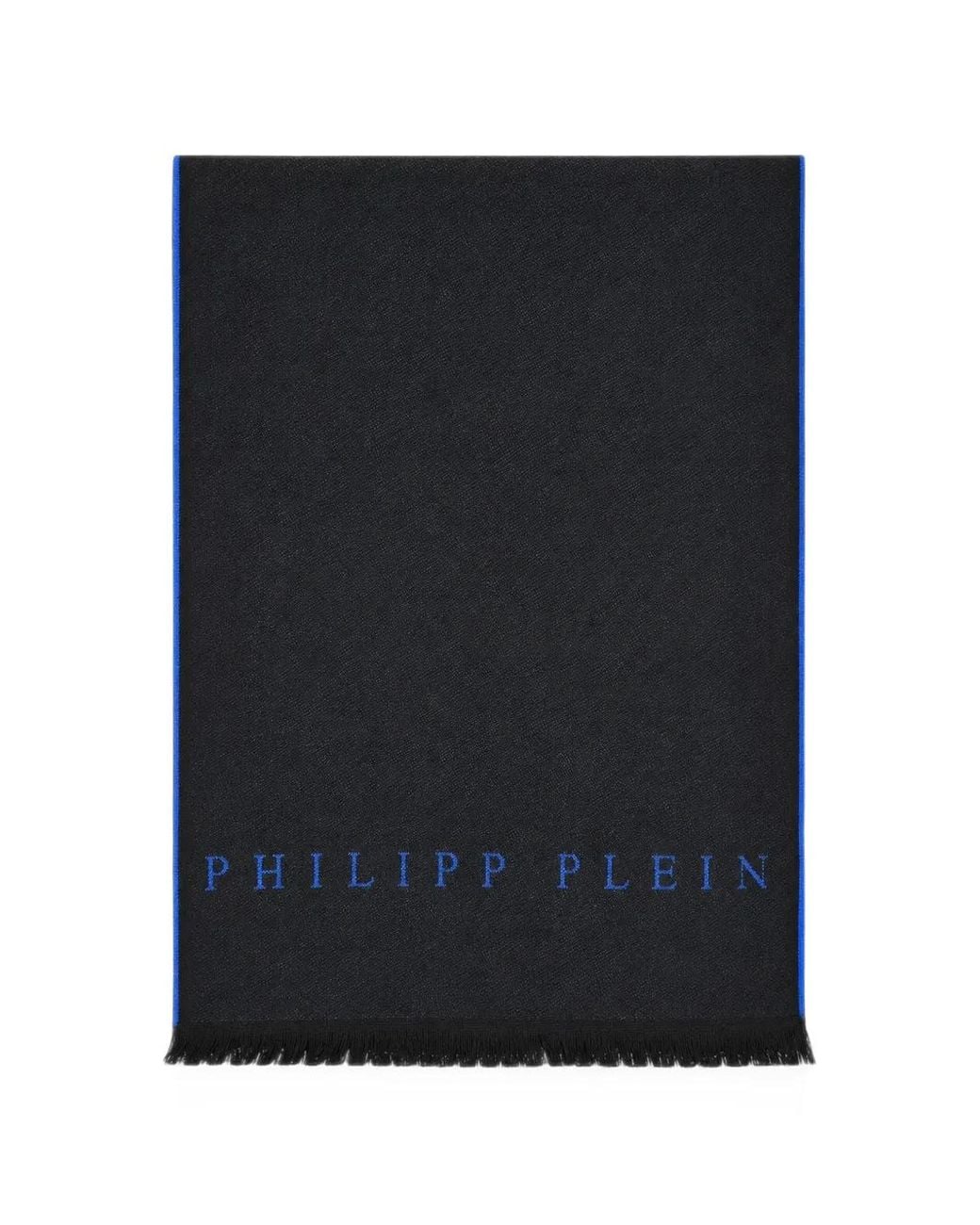 Philipp Plein Black Monogram-Print Fringed Scarf for men