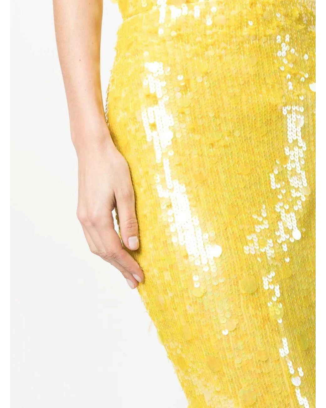 P.A.R.O.S.H. Yellow Sequin-Embellished Midi Skirt