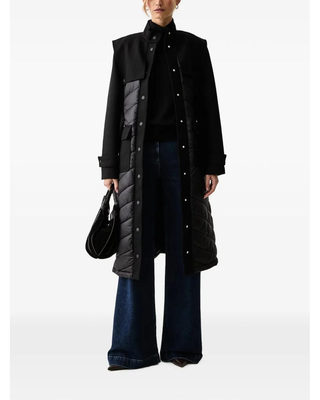 Patrizia Pepe Black Belted Quilted-Panel Coat