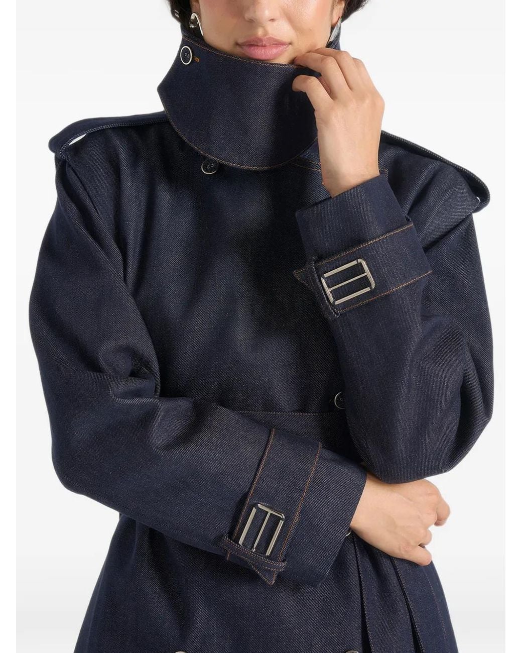 Manière De Voir Blue Esther Denim Trench Coat With Double Belt