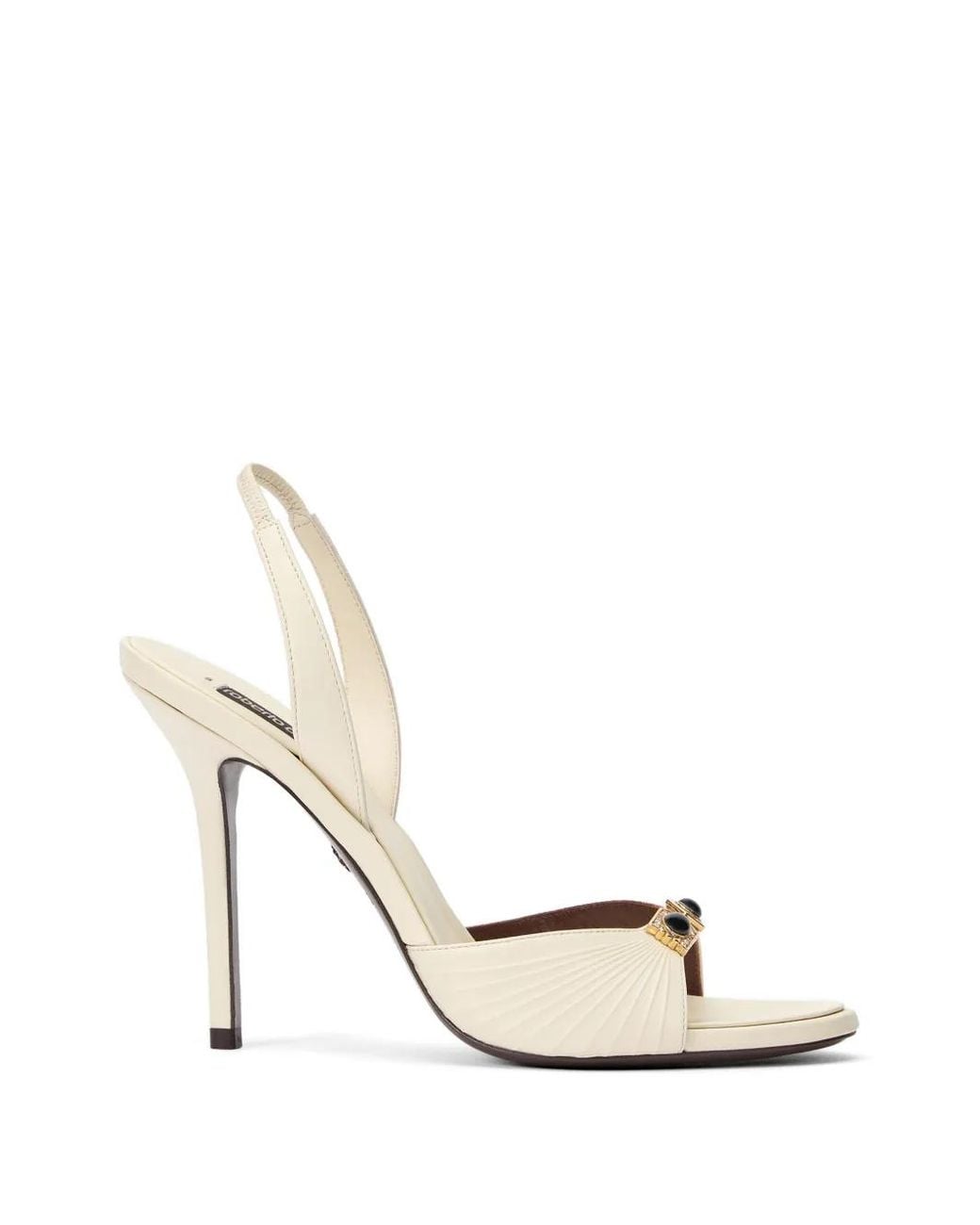 Roberto Cavalli White Jewel-Embellished Pleated Sandals