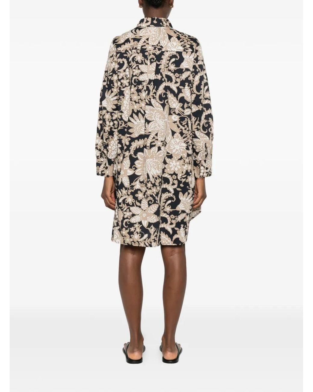 Marc O' Polo White Floral-Print Long-Sleeve Mini Dress