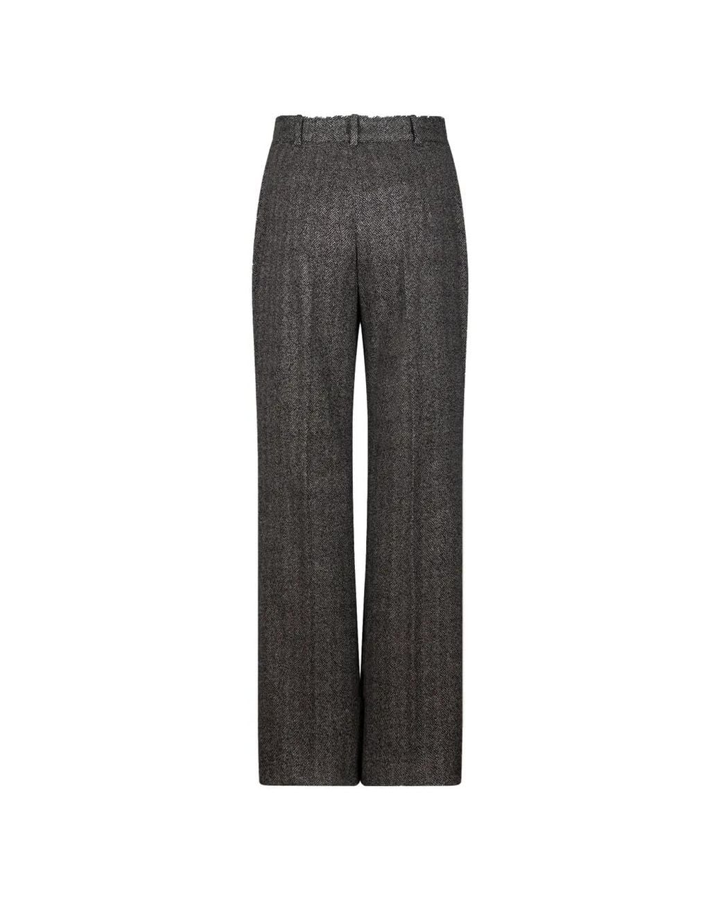 Max Mara Gray Herringbone-Pattern Trousers