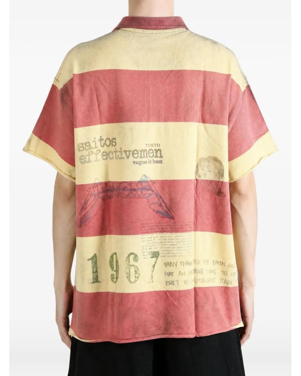 SAITOS Pink Graphic-Print Striped Polo Shirt