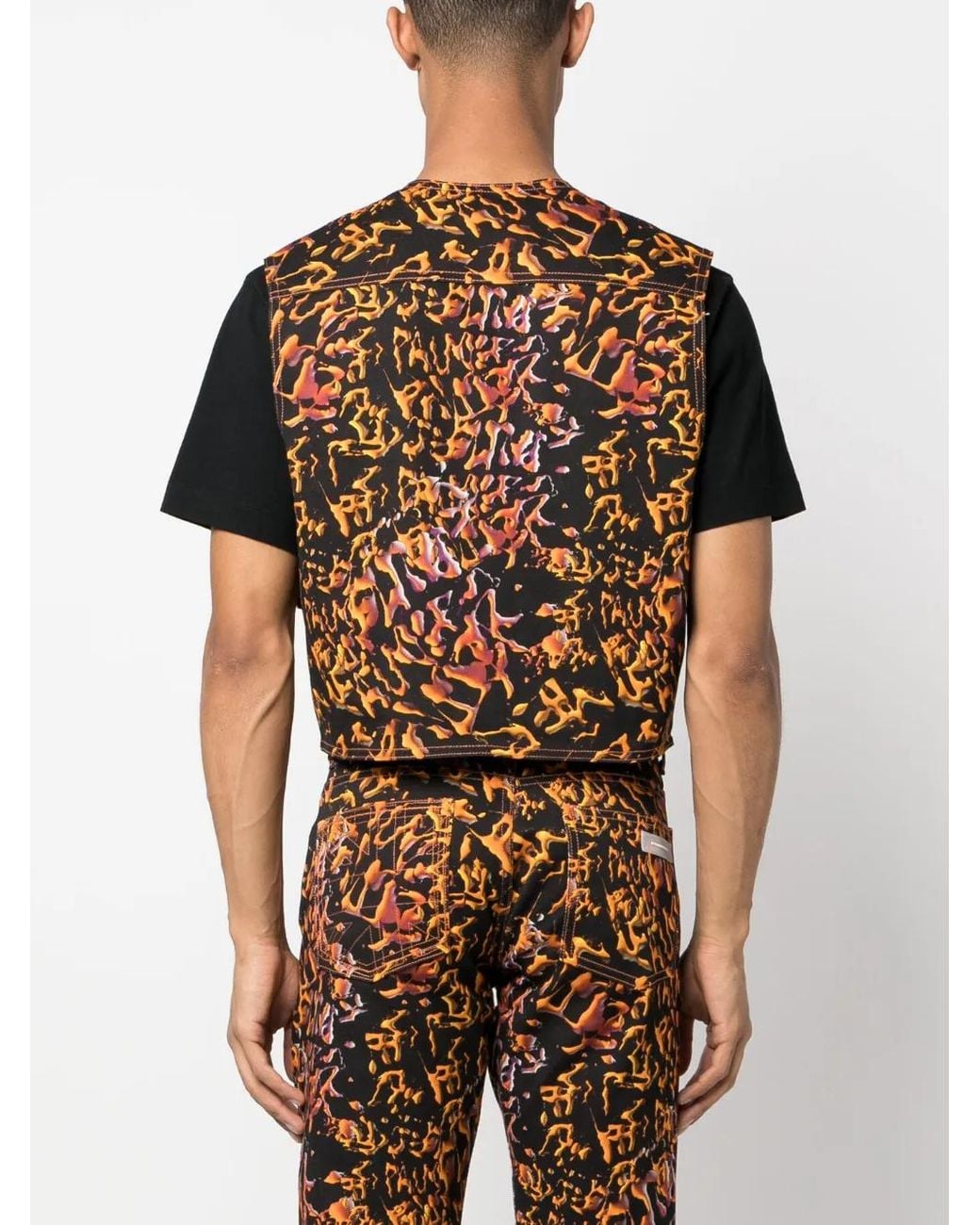 Palmier Black Abstract-Print Cotton Waistcoat for men