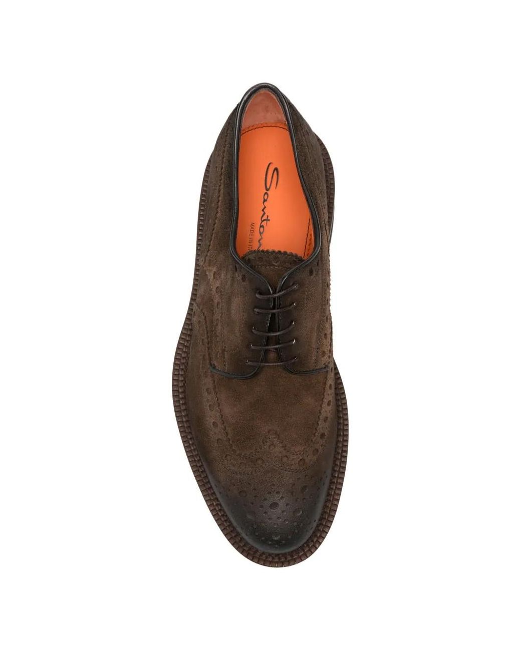 Santoni Brown Brogue-Detail Suede Lace-Up Shoes for men