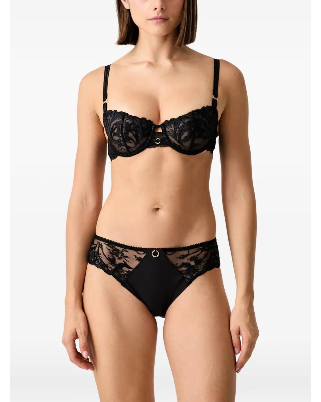 Chantelle Black Illusion Embroidered Lace-Trim Bra