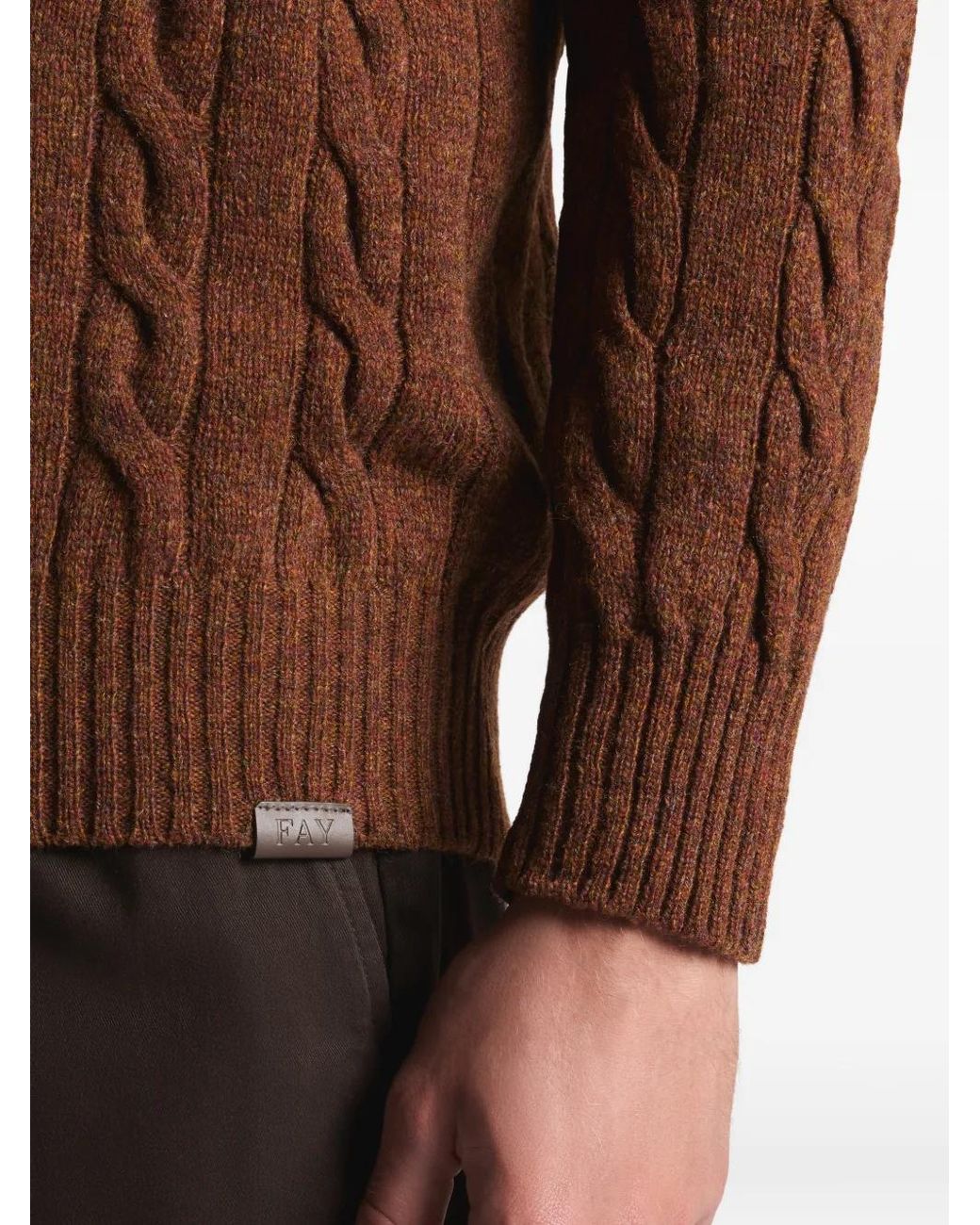 Fay Brown Cable-Knit Crew-Neck Sweater for men